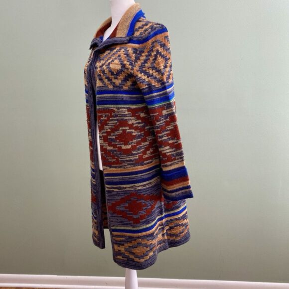Spense Knits Long Aztec Cardigan Sweater Boho Multicolor Womens Medium - Picture 3 of 10